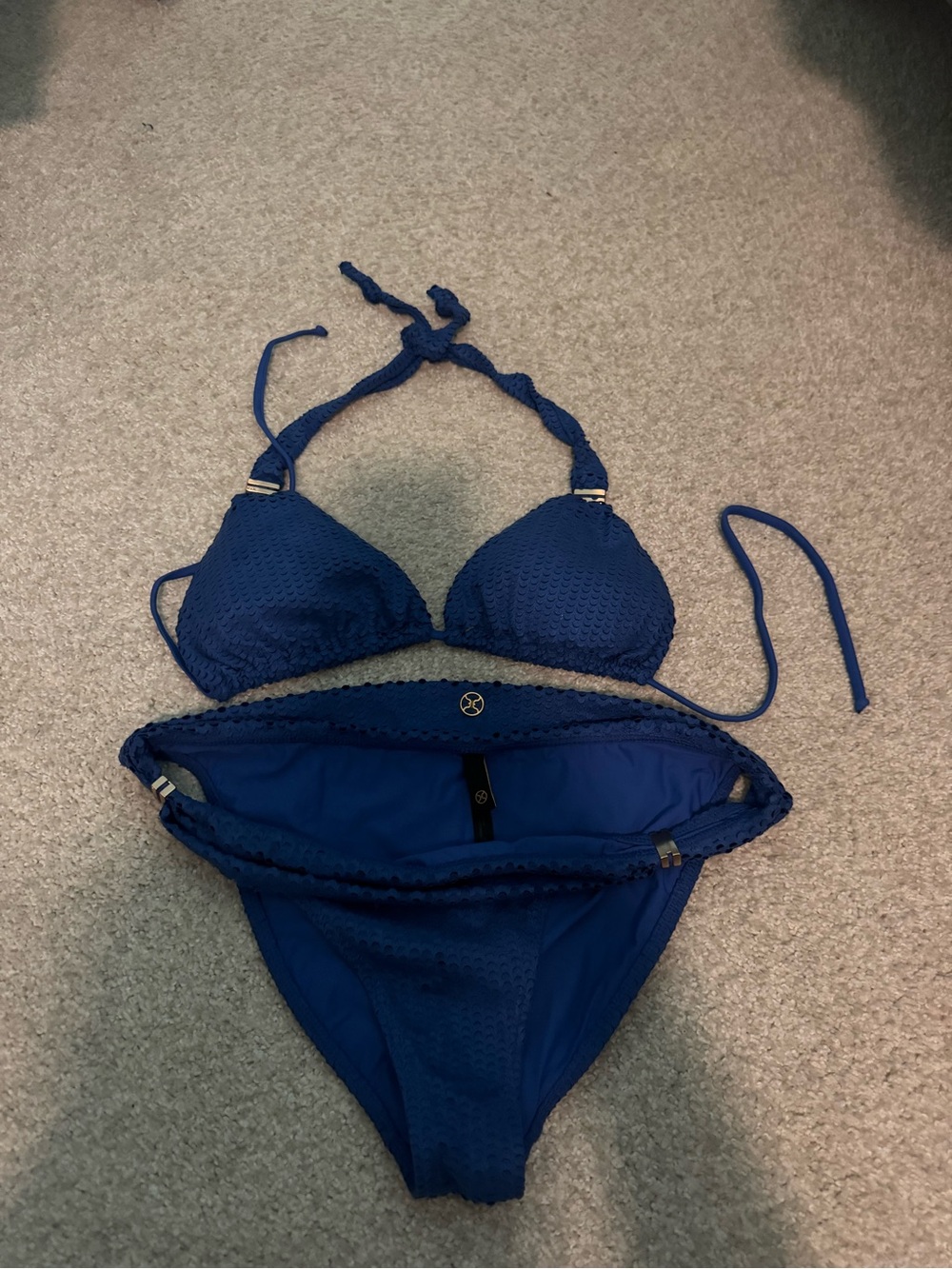 Blue Women's Textured Bikini Set Medium